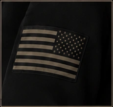 Muted American flag sleeve artwork in the hoodie concept